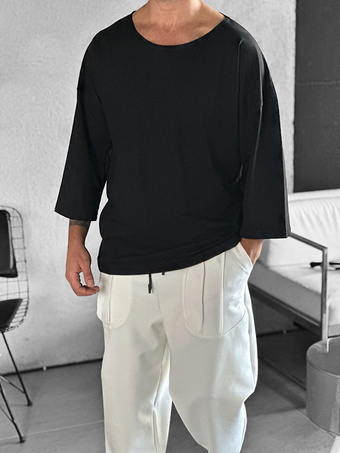 Fakir Kol Siyah Bohem T-Shirt