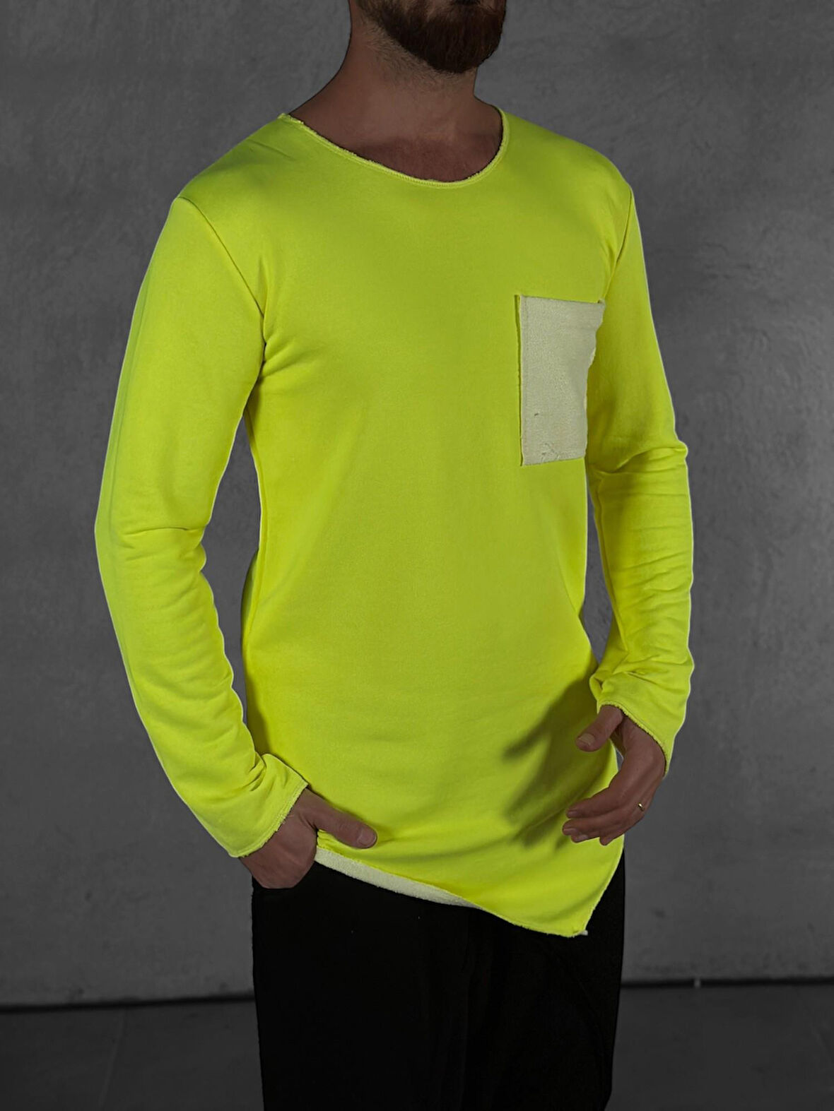 Cep Detaylı Yeşil Asimetrik Sweat