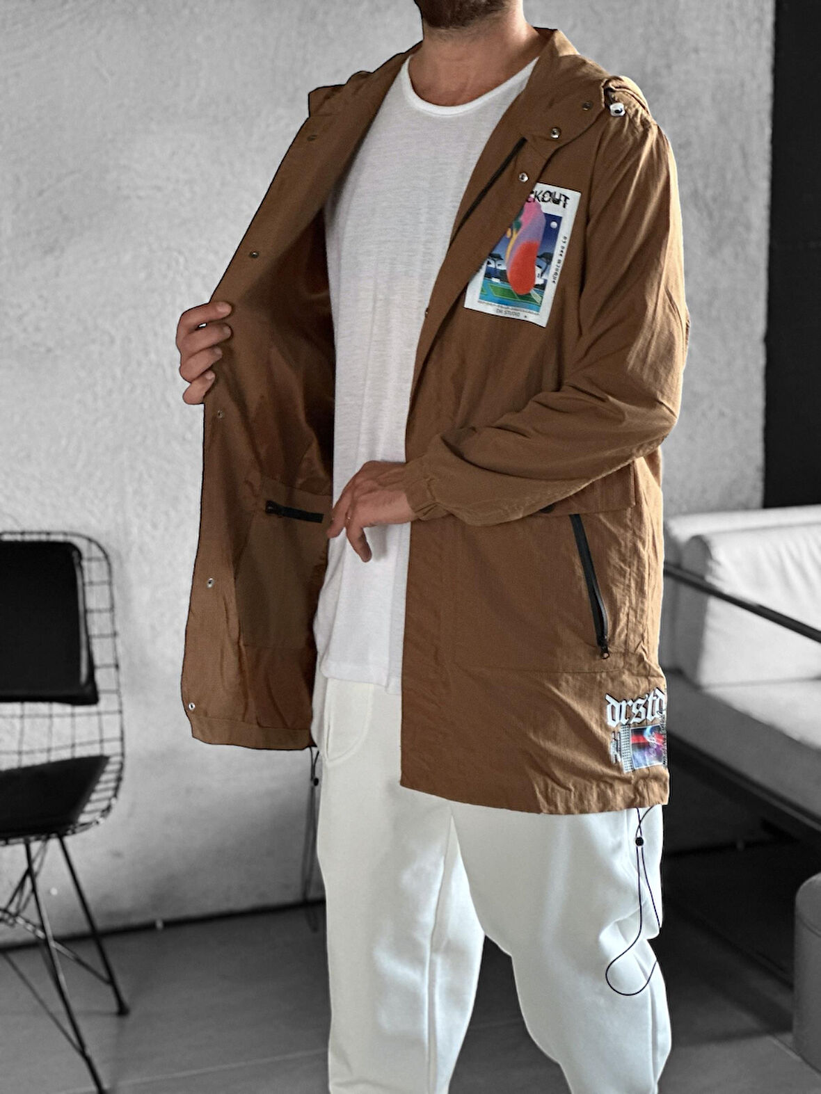 Erkek Premium Kalite Paraşüt Kumaş Taba Ceket