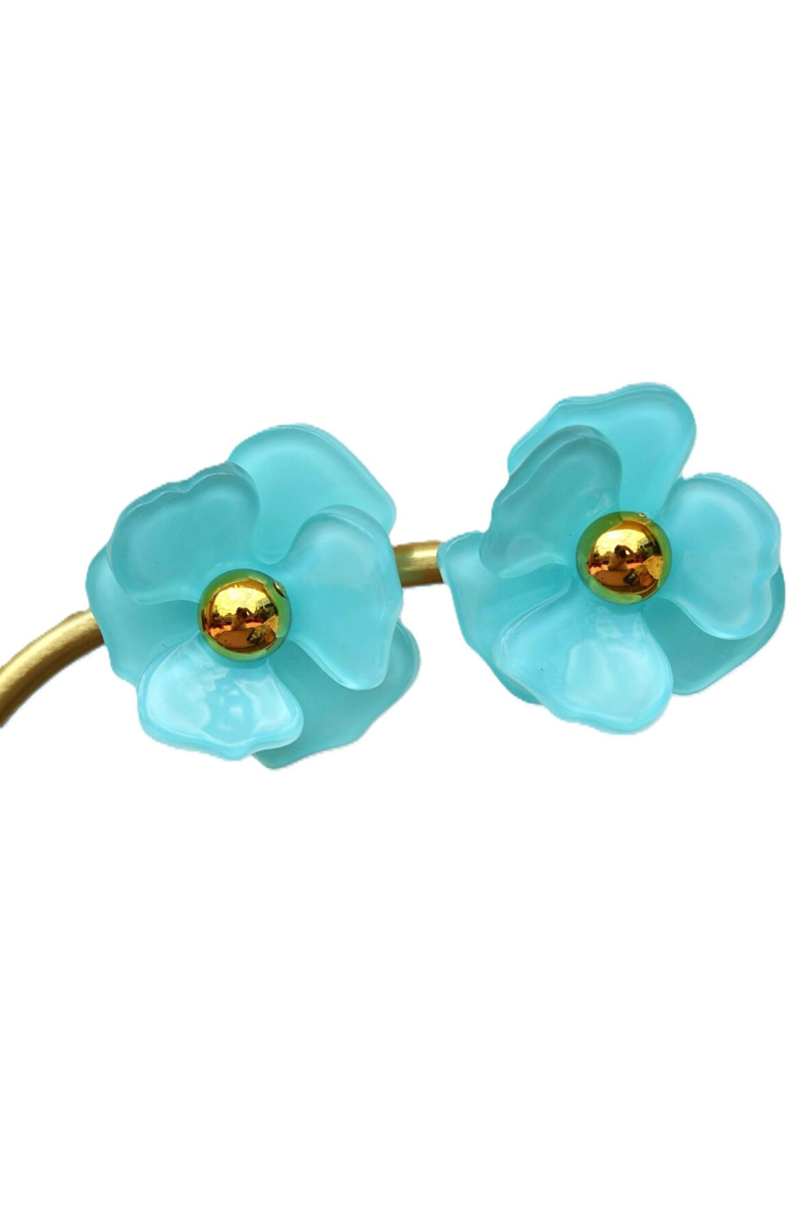 Turquaz Mavi Çiçek Küpe