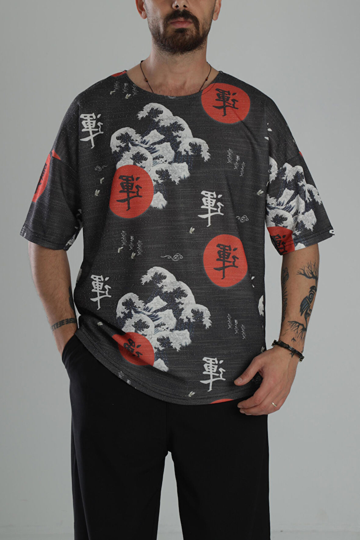 Çin Ağacı Desenli Oversize T-Shirt
