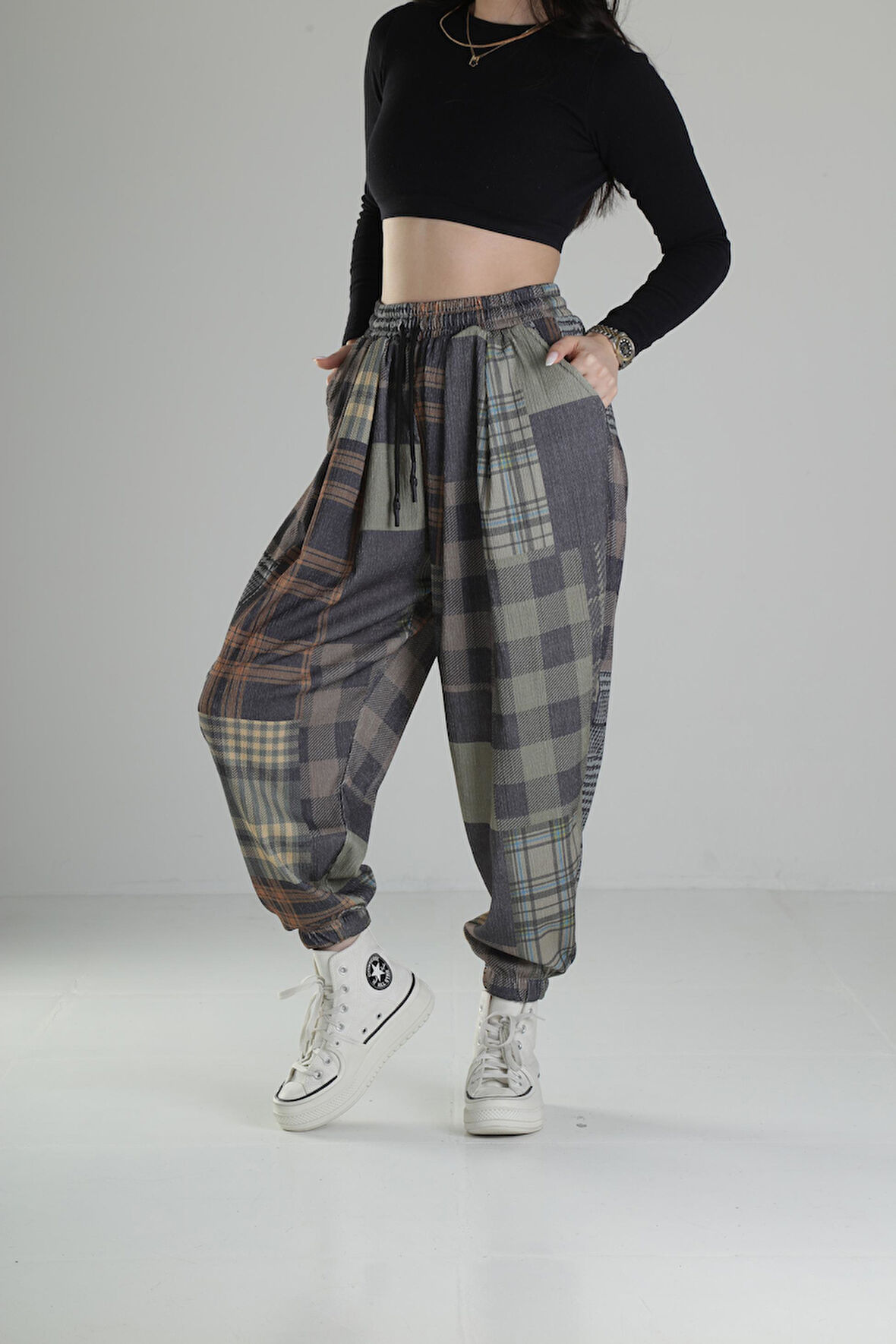 Yeşil Ekose Jogger Pantolon