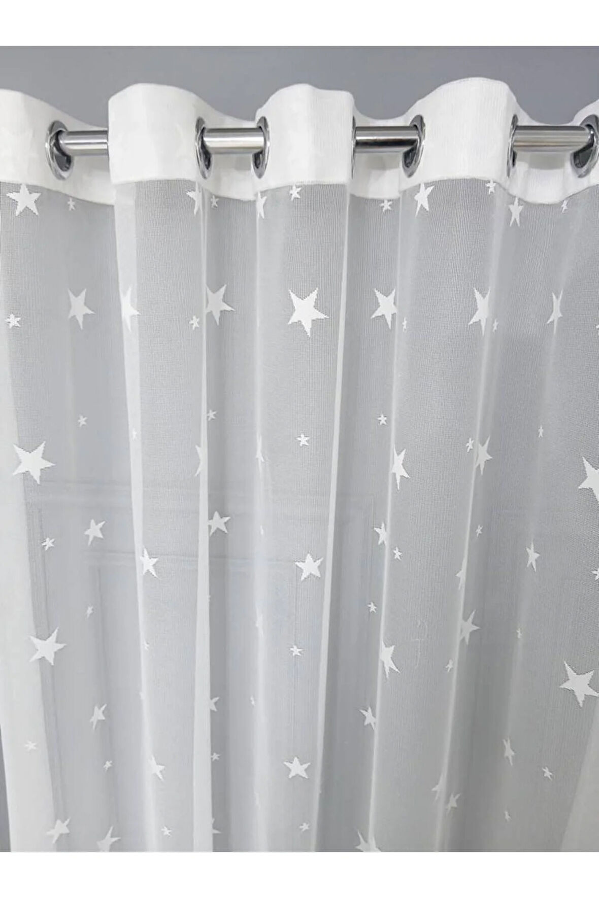 Çocuk Odası Yıldız Desenli Rustik Tül Perdesi Kuşgözü Perde Rustik Tül Perde