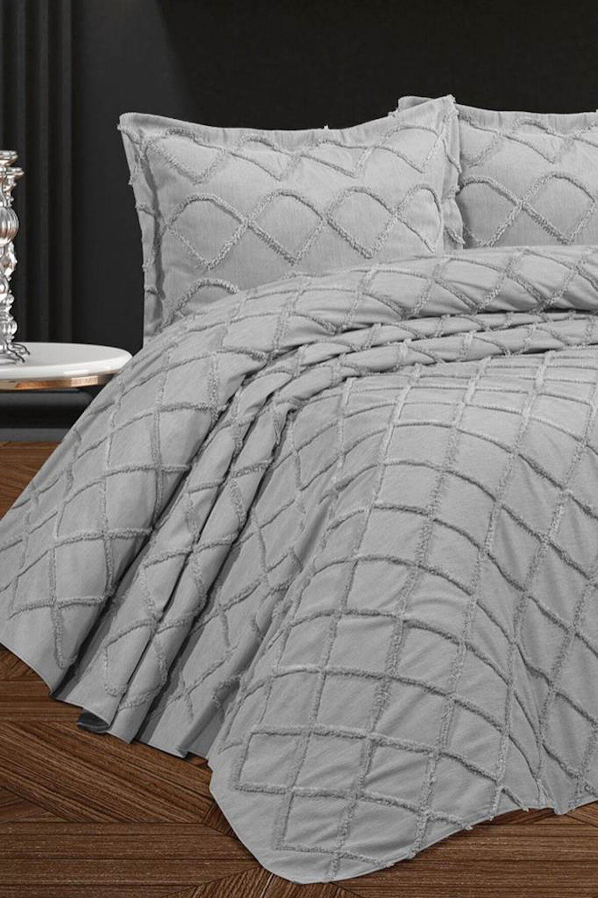 Berat 3 Parça Çift Kişilik Pike Takımı 240x260 Gri