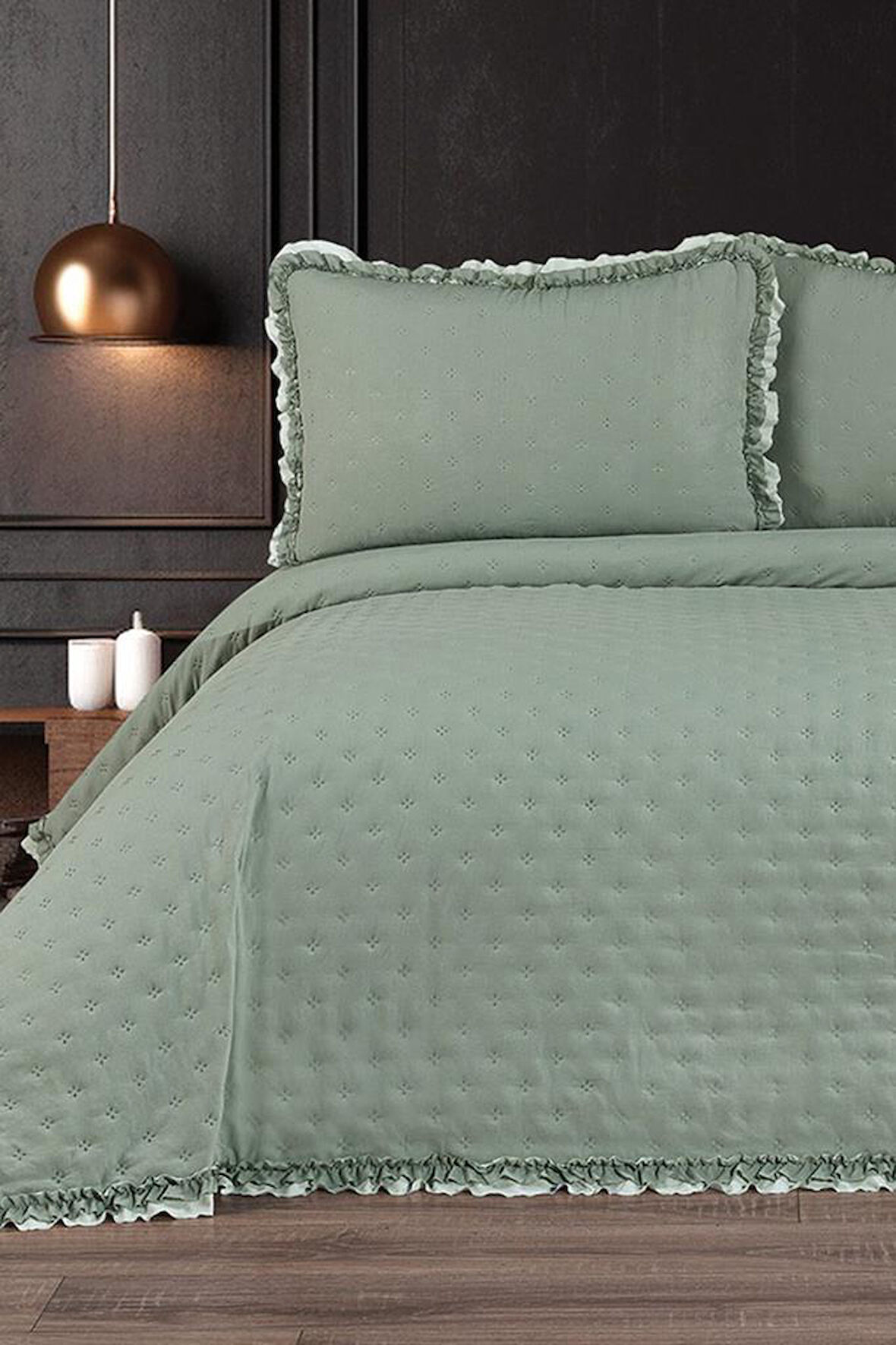 Kapinya Elyaf Dolgulu Tek Kişilik 190x250 Cm Yatak Örtüsü Adaçayı