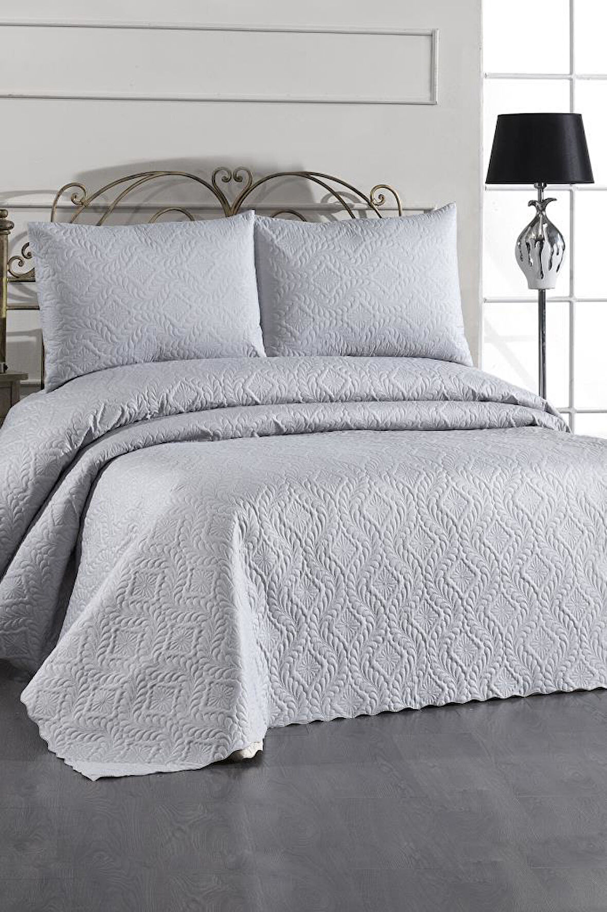 Ultrasonik Kapitoneli Elite Çift Kişilik Yatak Örtüsü Gri