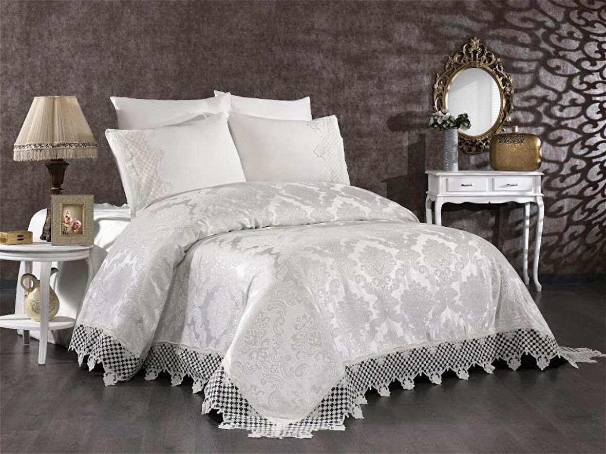 Roma Çeyizlik Çift Kişilik Pike Takımı Gri