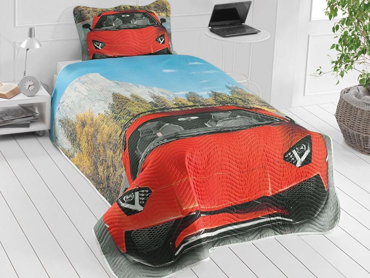 Nascar Genç ve Çocuk Baskılı Tek Kişilik Yatak Örtüsü
