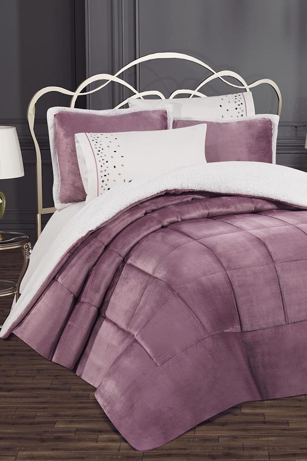 Yumi 6 Parça Comforter Çeyiz Seti Mürdüm