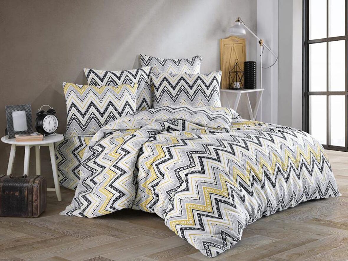 Çeyiz Diyarı Katalin Çift Kişilik Nevresim Takımı Siyah Sarı