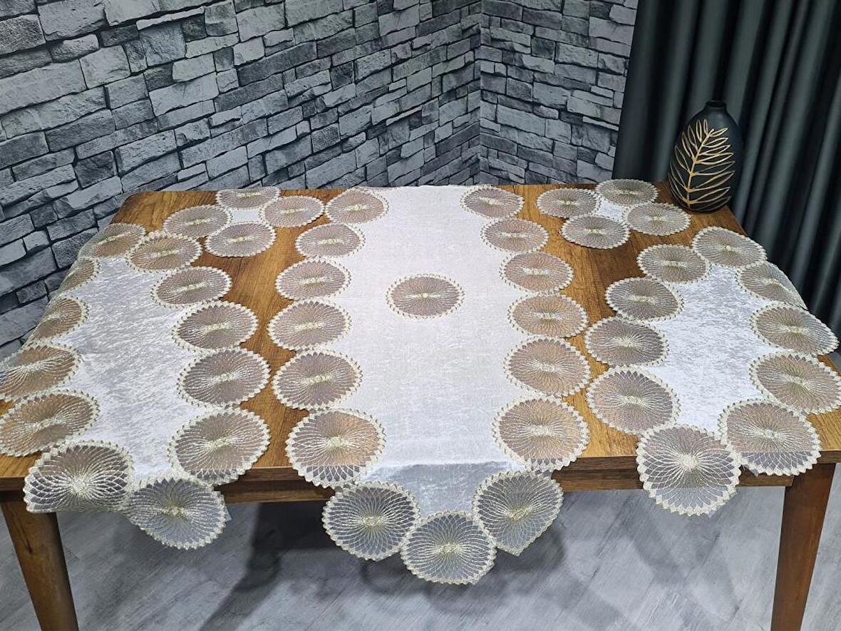 Çeyiz Diyarı Güneş Kadife 5 Parça Salon Takımı Krem Gold