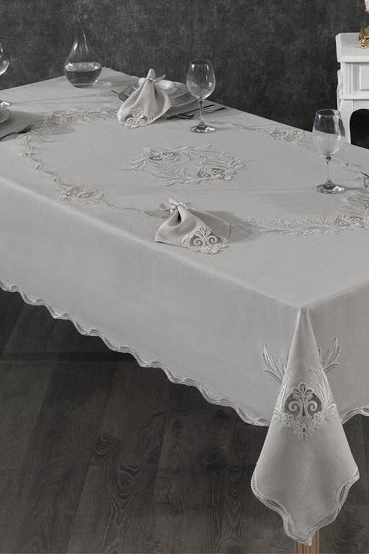 Hazan Fransız Dantelli Yemek Takımı - 25 Parça Gri