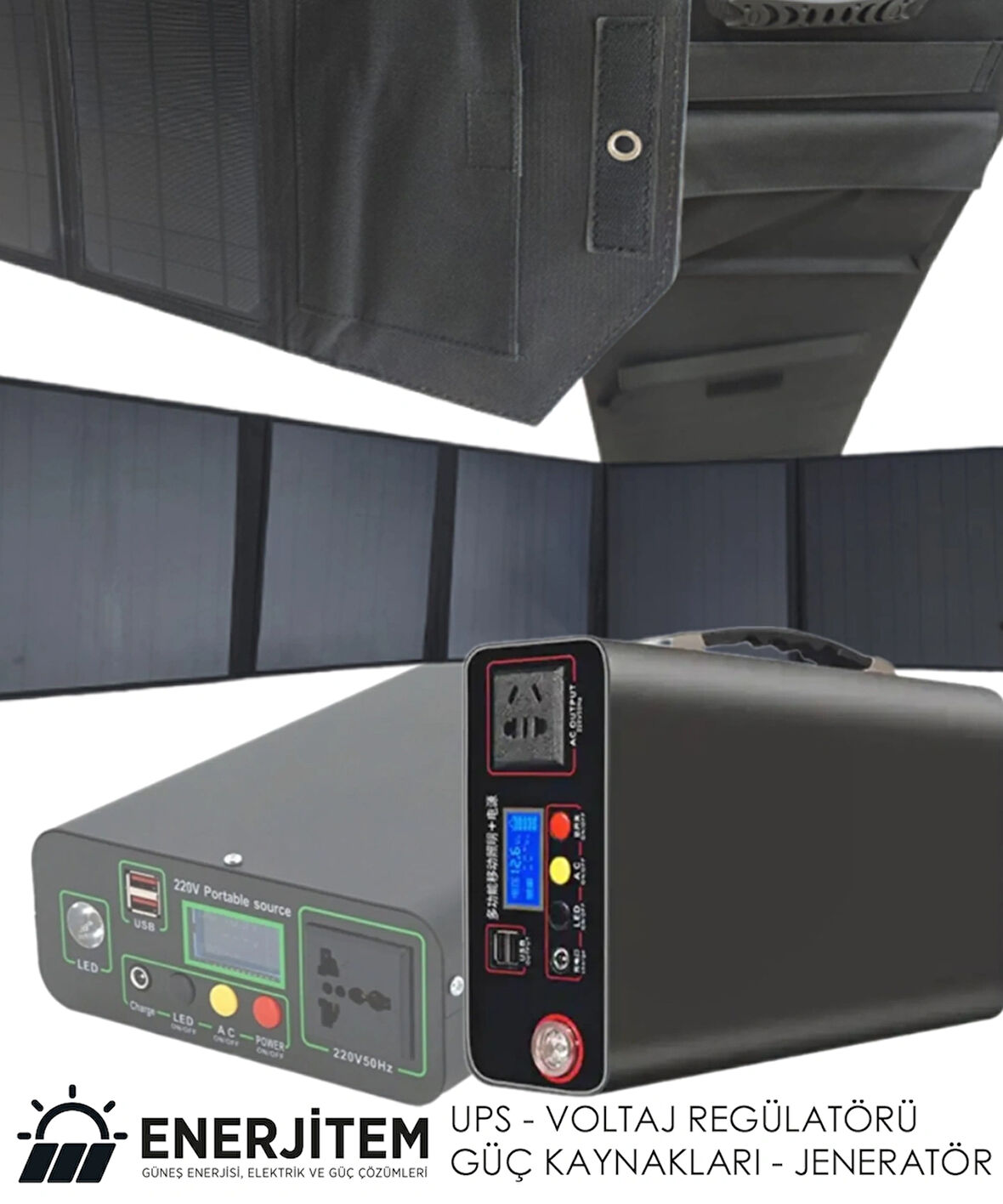 ENERJİTEM 100 W GÜNEŞTEN ŞARJ + 300W Sessiz Hibrit Jeneratör, Taşınabilir Güç Kaynağı,Powerbank, 100.000 MAH