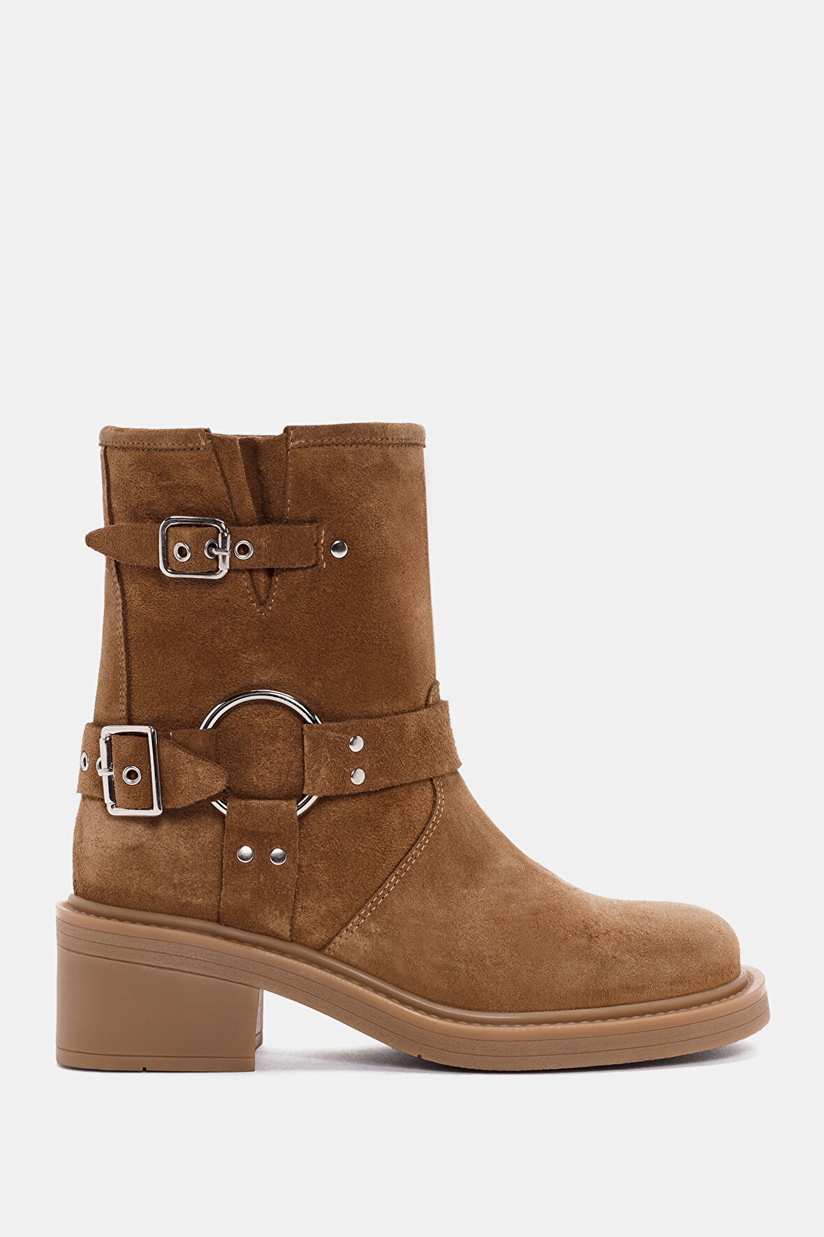 Rock Kadın Camel Metalik Toka Detaylı Süet Deri Bot