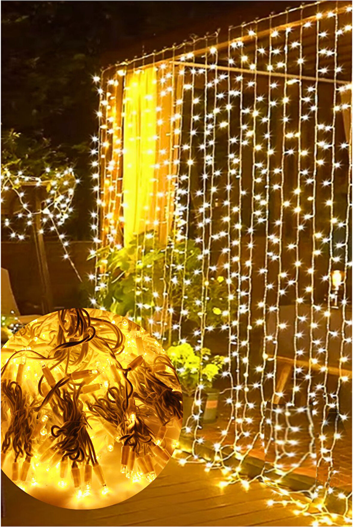 Perde Led Işık 400 Led Eklenebilir Dış Mekan Günışığı 2x2 Metre