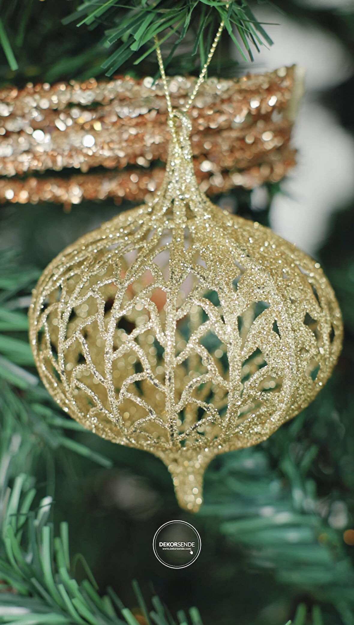 Yılbaşı Süsü Simli Topaç Model Altın 12 cm