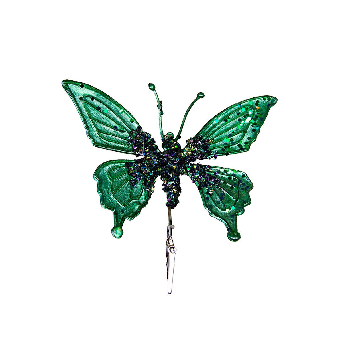 Yılbaşı Süsü Klipsli Kelebek Koyu Yeşil 18 cm