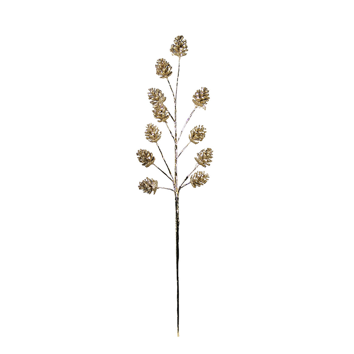 Yılbaşı Süsü Simli Kozalaklı Dal Şampanya 90 cm