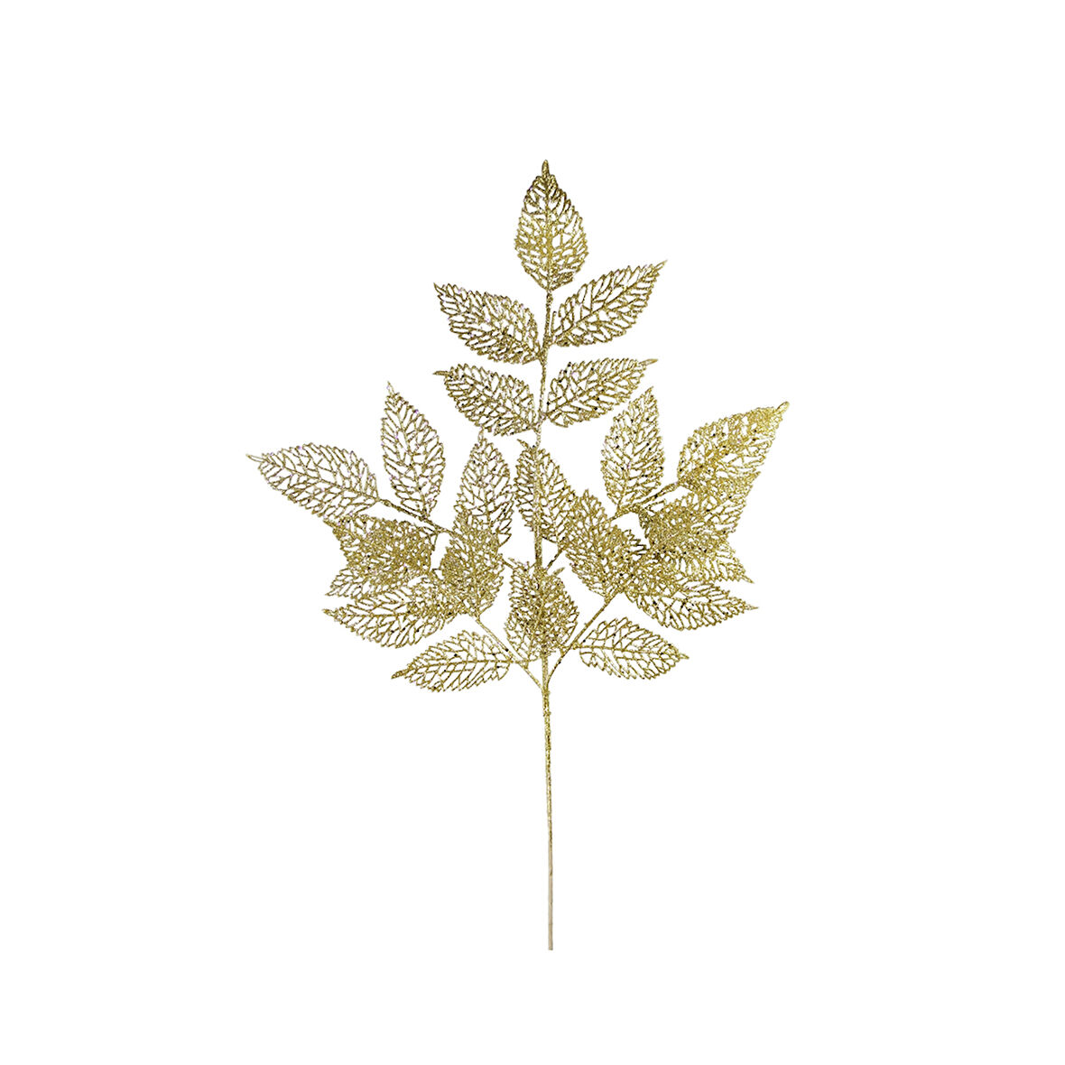 Yılbaşı Süsü Simli Dantel Yaprak Dal Altın 60 cm