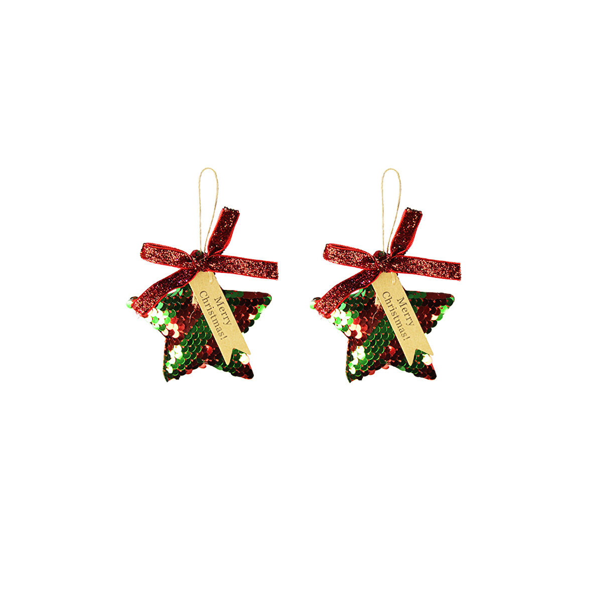 Yılbaşı Süsü 2'li Pullu Yıldız Kırmızı Yeşil 10 cm
