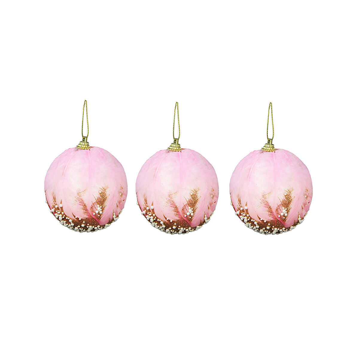 Yılbaşı Süsü Tüylü Simli 3'lü Top Pembe 8 cm