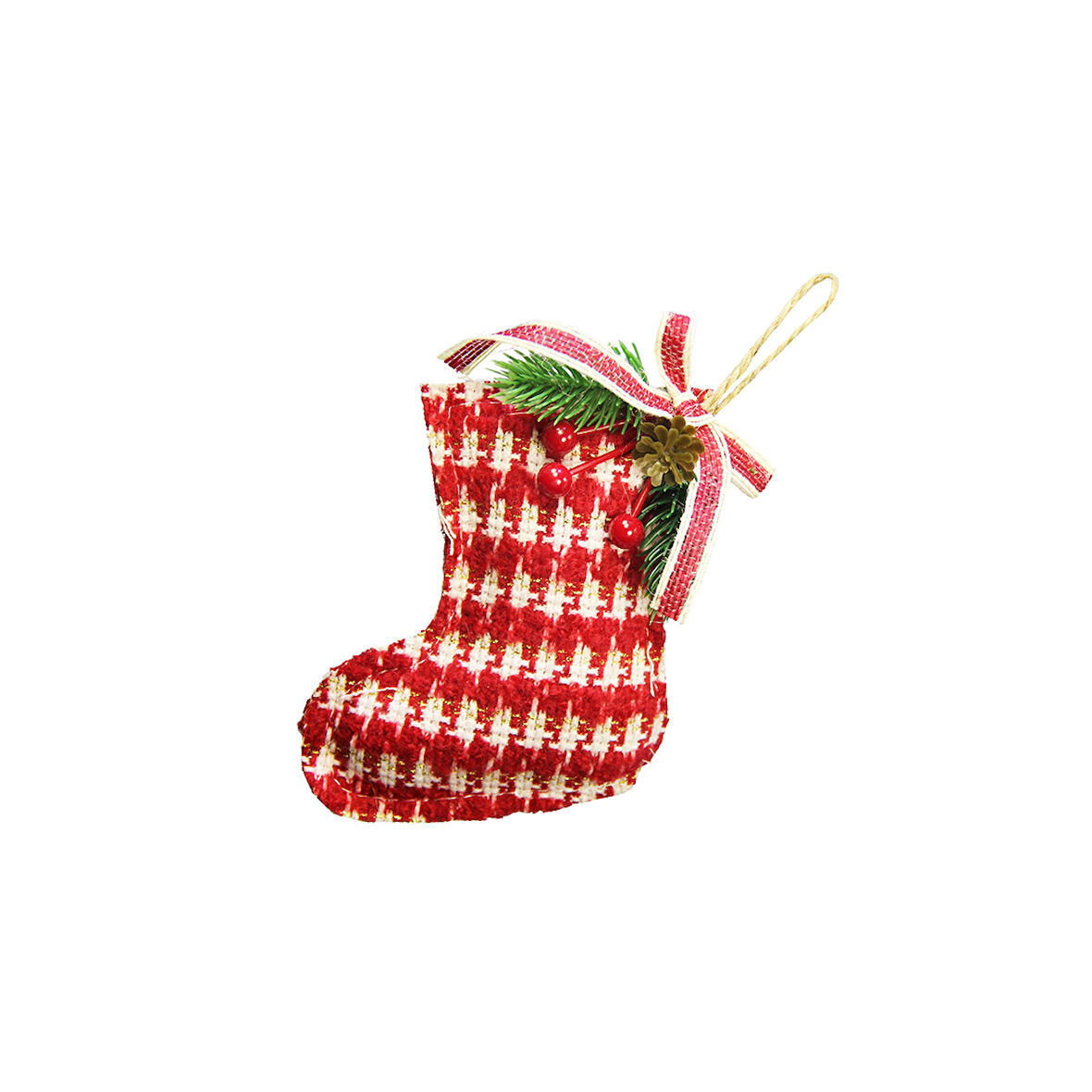 Yılbaşı Süsü Örgü Çorap Kırmızı Beyaz 25 cm