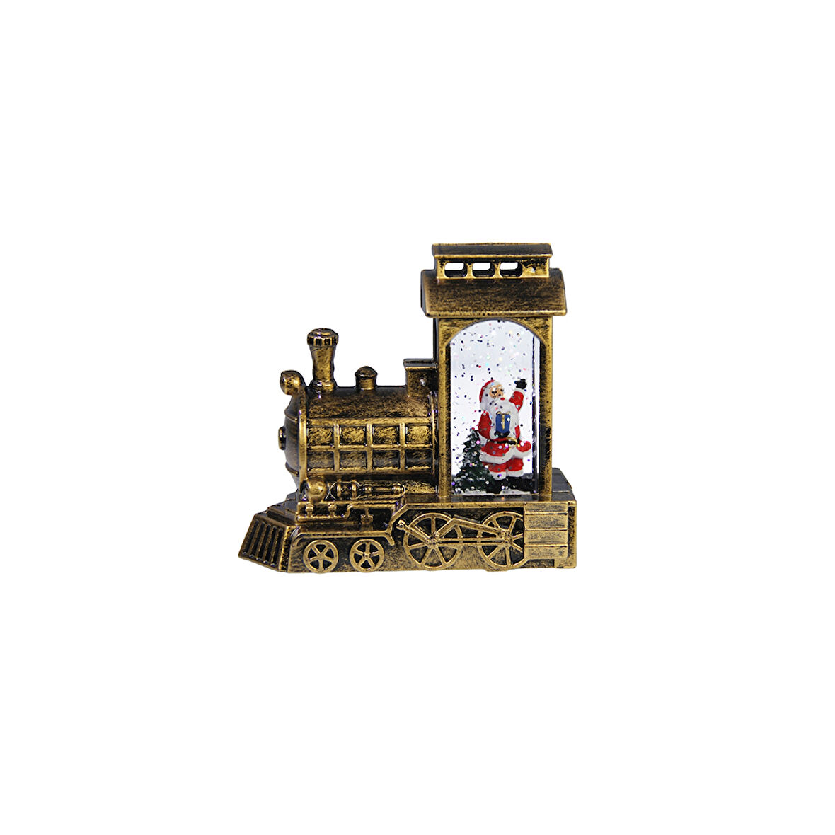 Yılbaşı Temalı Kar Küresi Tren Noel Baba Biblo Antik Eskitme 13 cm