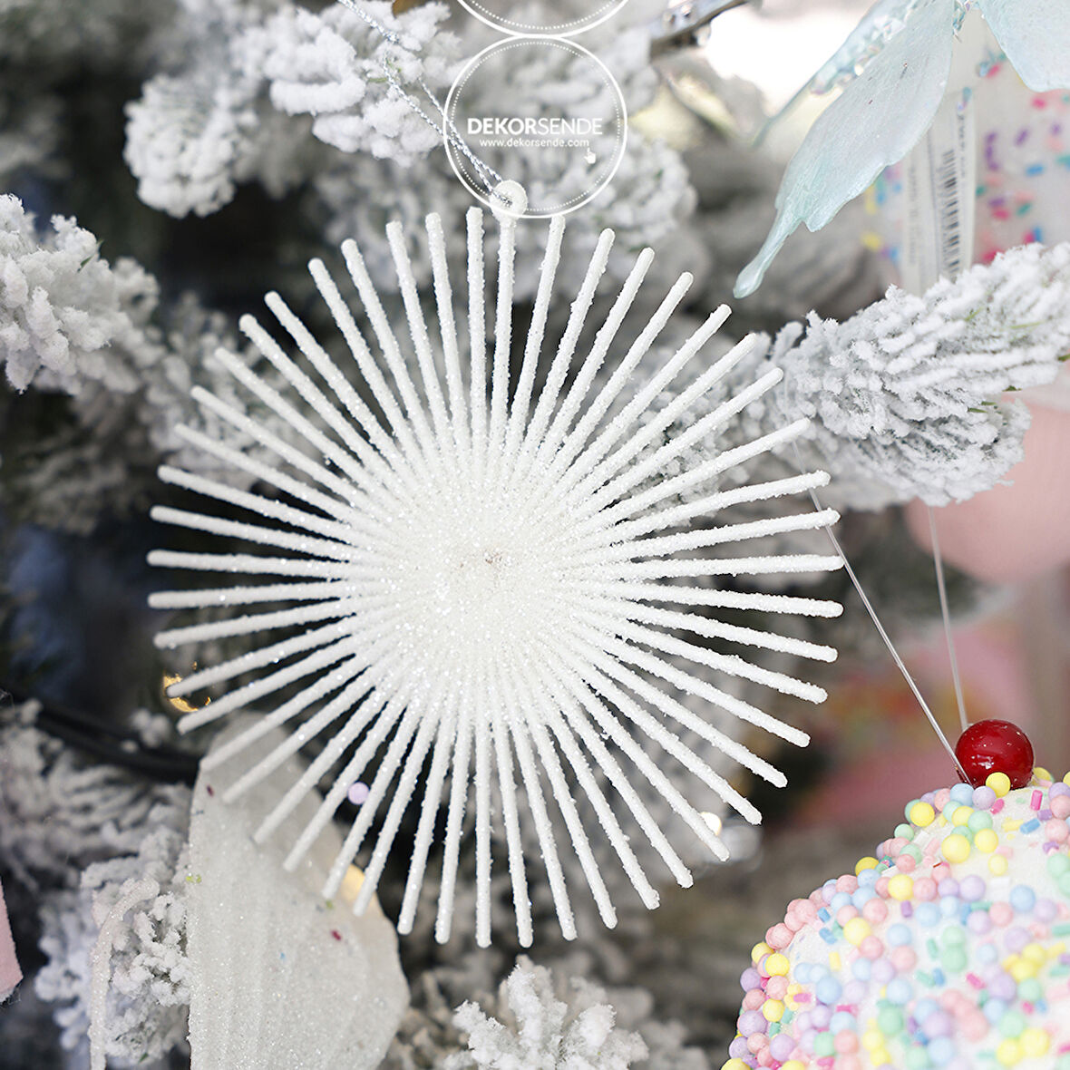 Yılbaşı Süsü Simli Güneş Beyaz 15 cm