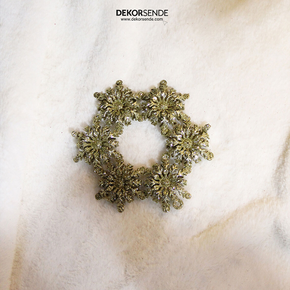 Yılbaşı Süsü Simli Kar Taneli Çember Altın 30 cm