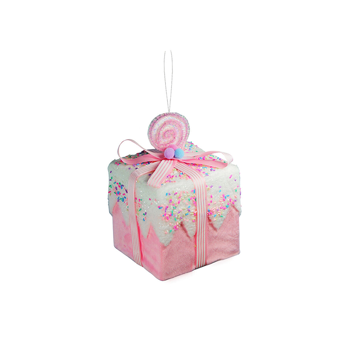 Yılbaşı Süsü Şekerlemeli Hediye Paketi Pembe 12 cm