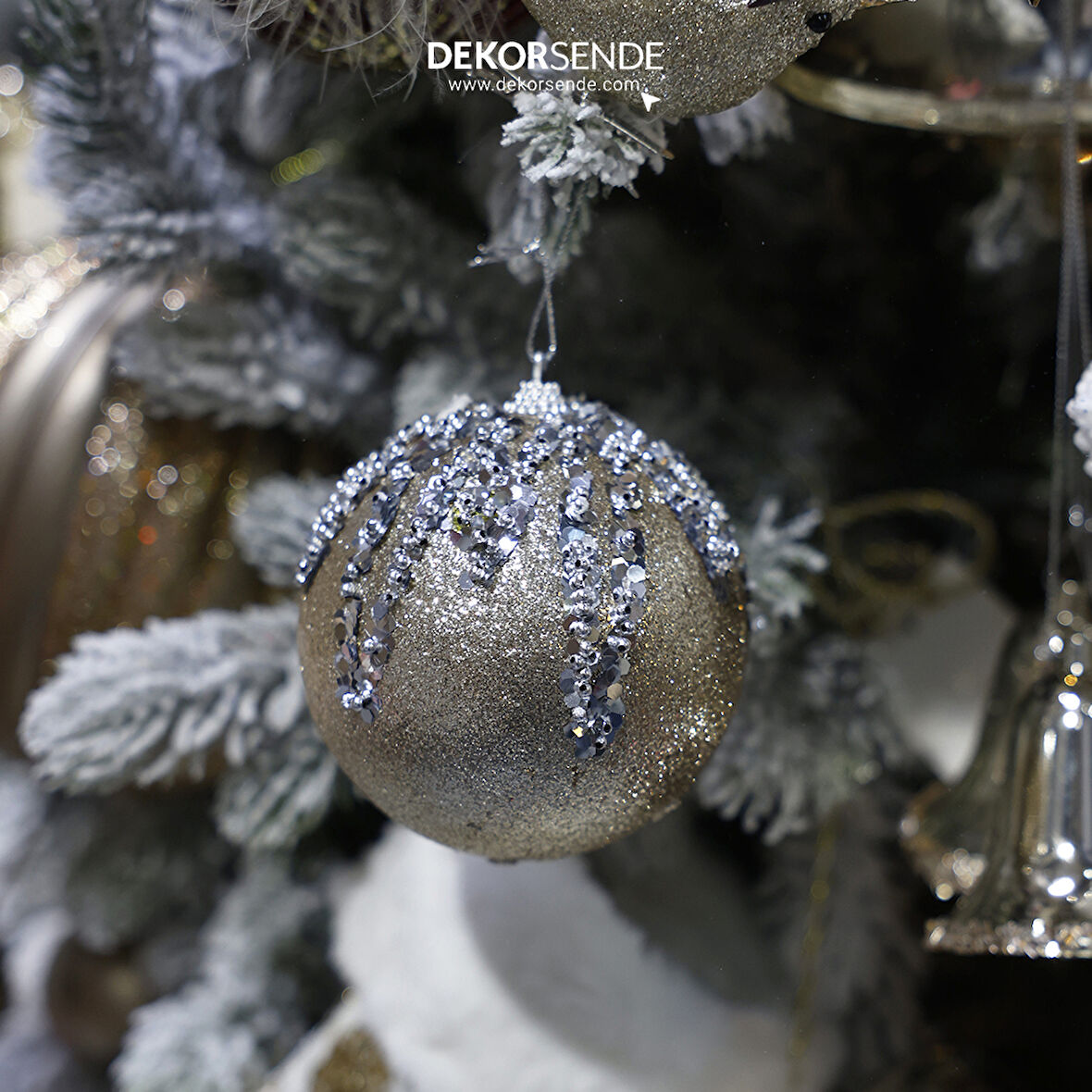 Yılbaşı Süsü Gri Pullu 2'li Top Şampanya 10 cm