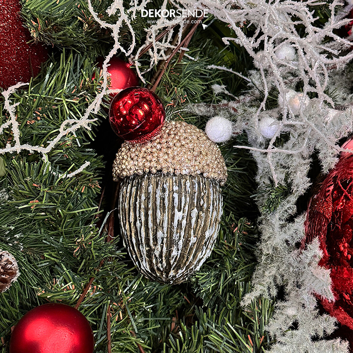 Yılbaşı Süsü Meşe Palamudu 2'li Şampanya Kahve 13 cm