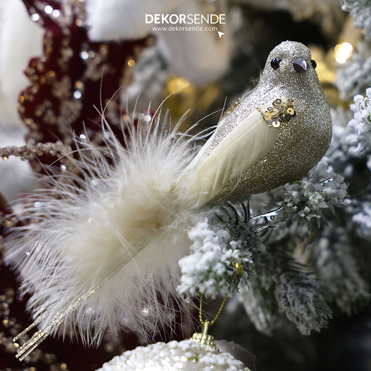 Yılbaşı Süsü Klipsli Kuş Şampanya 12 cm