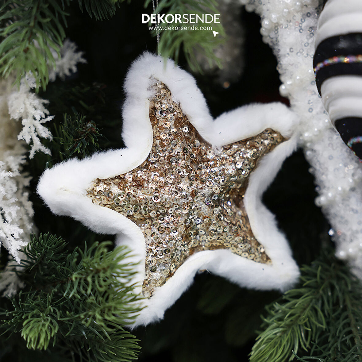 Yılbaşı Süsü Peluş Pullu Yıldız Şampanya 20 cm