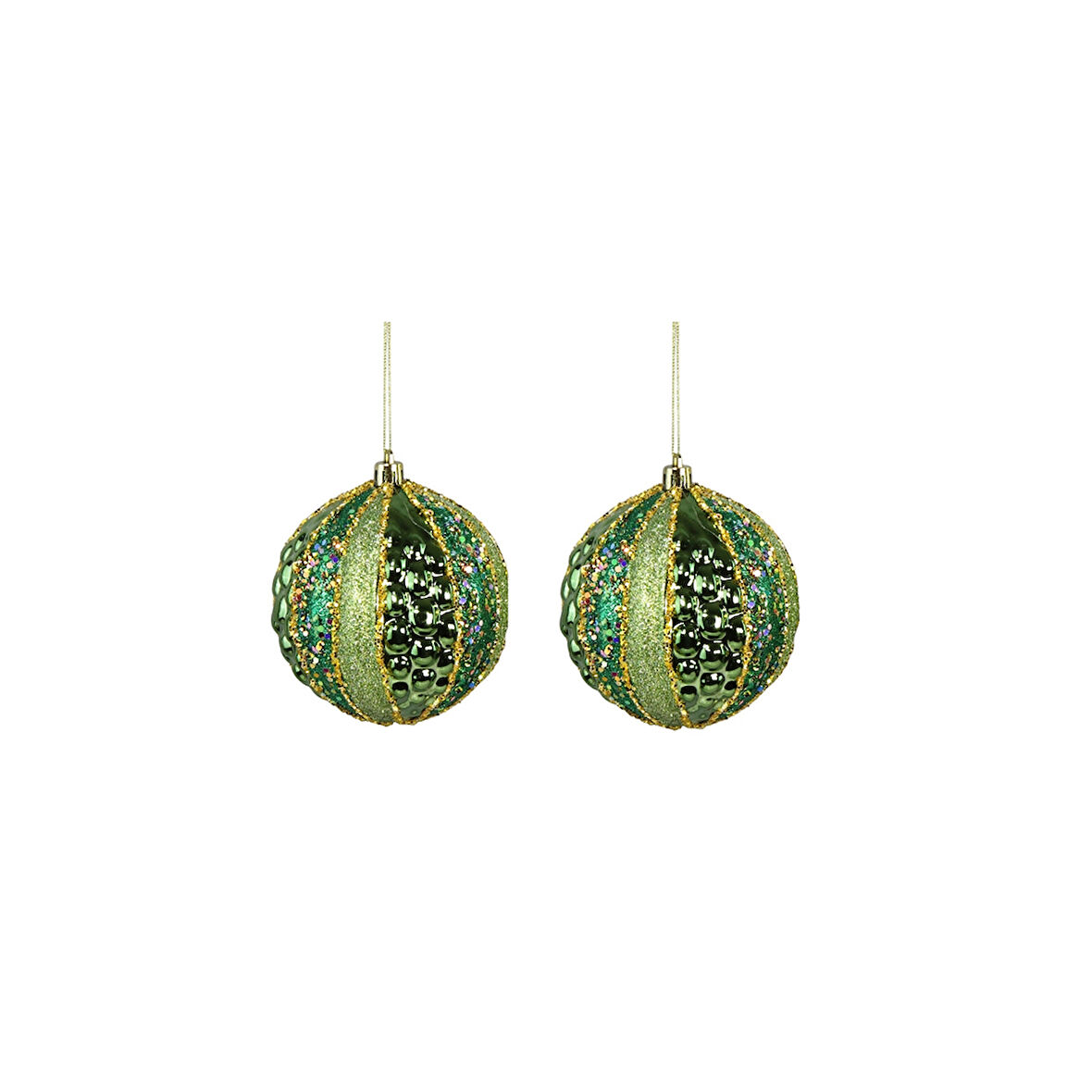 Yılbaşı Süsü Dilimli Kabartmalı 2'li Top Yeşil 10 cm