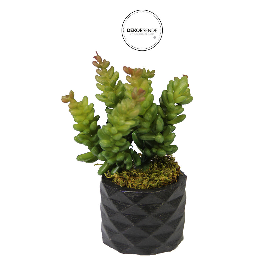 Yapay Pıtırcık Sukulent Dalı Yeşil Kırmızı 16 cm Saksılı