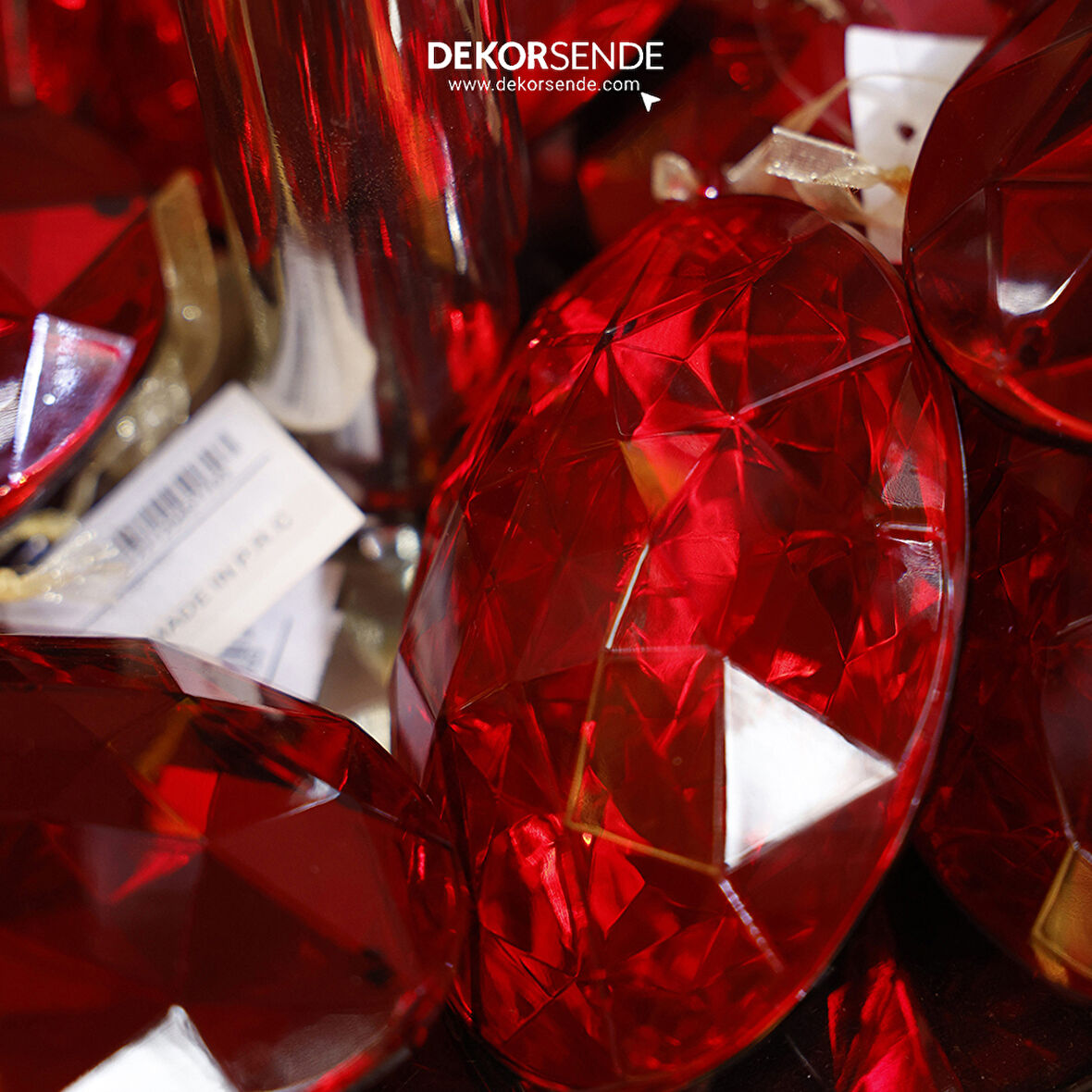 Yılbaşı Süsü Oval Taş Süs Kırmızı 14 cm