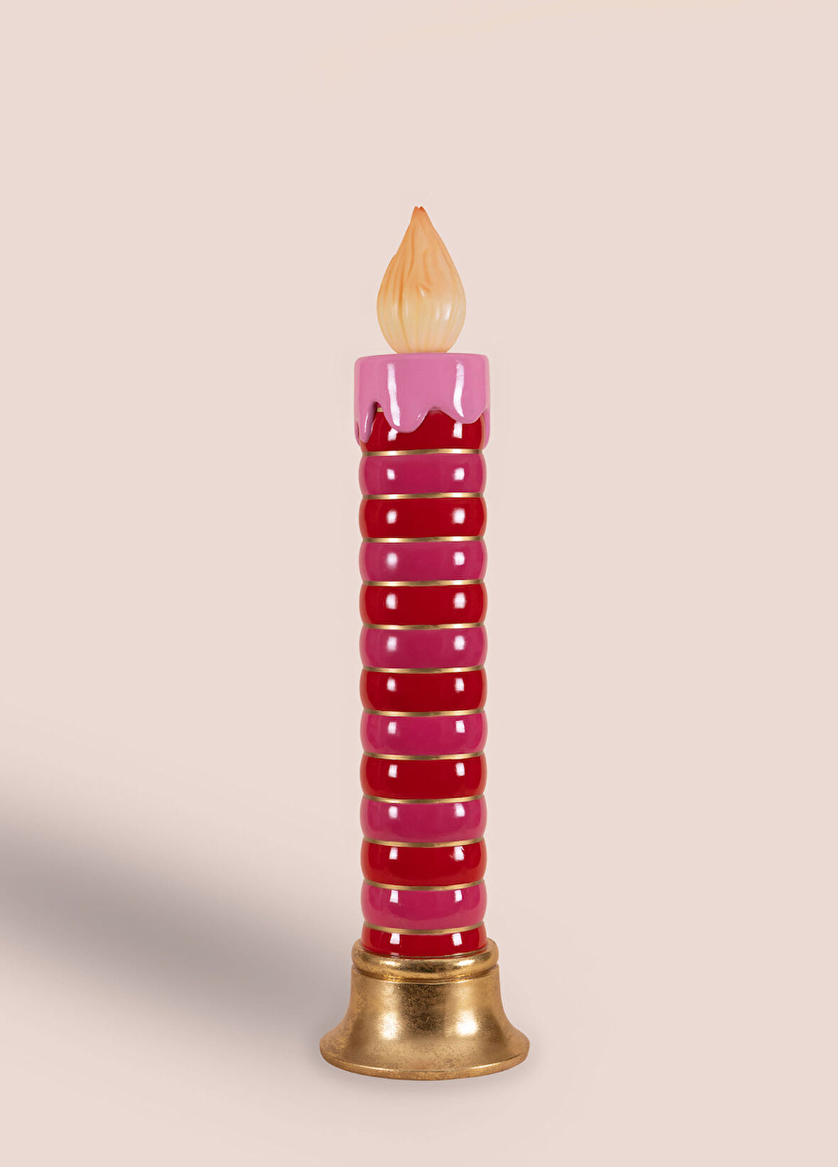 Yılbaşı Süsü Led Işıklı Halkalı Mum Pembe Kırmızı 97 cm
