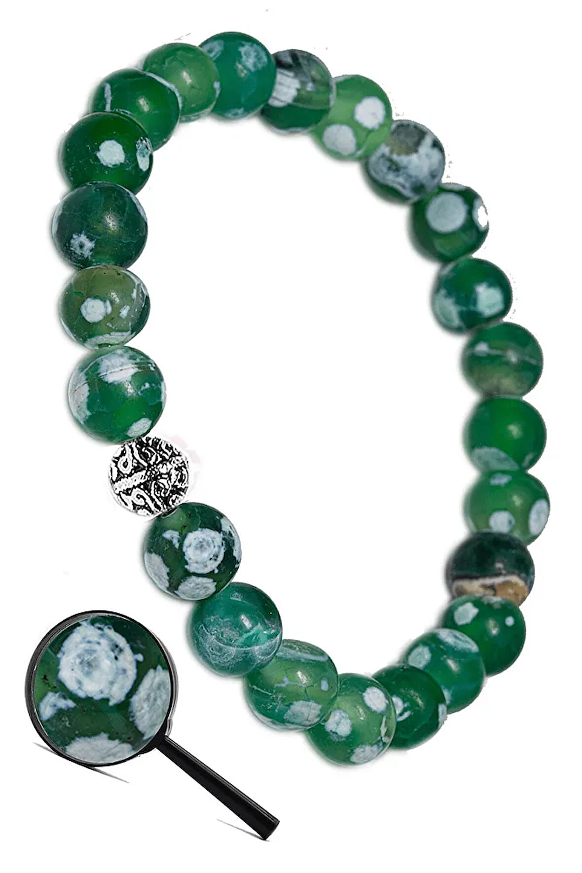 Sertifikalı Aaa Kalite Yeşil Tibet Akik Taşı Bileklik (gümüş Aparatlı)