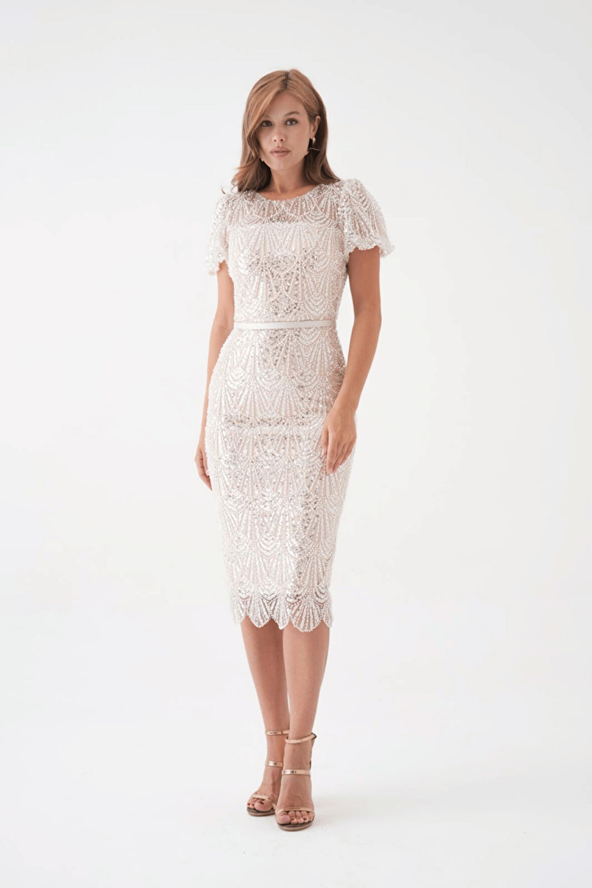 Full Boncuklu Kalem Elbise - BEYAZ