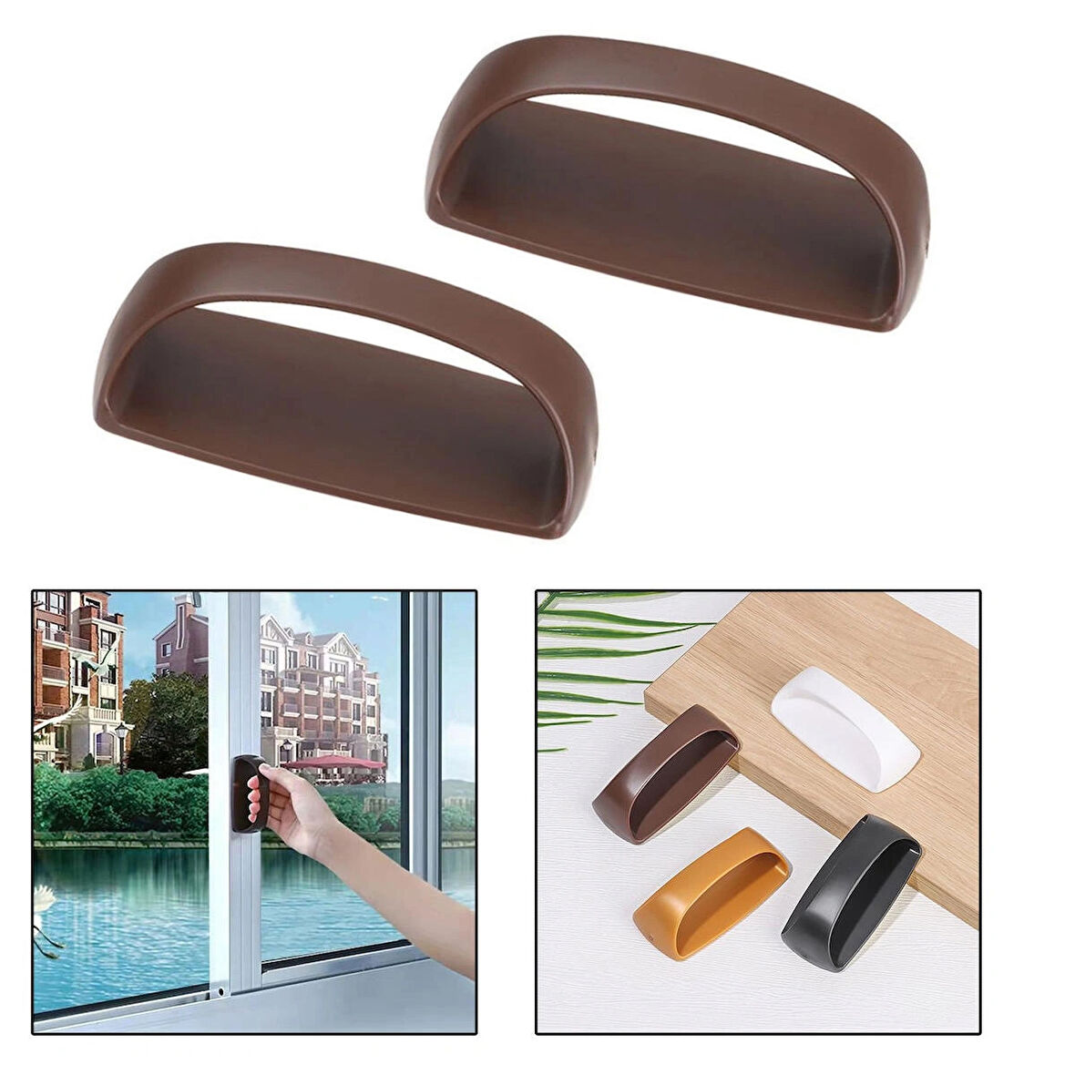 Microcase Plastik Yapışkanlı Sürgülü Pencere Çekmece Kapı Kolu Tutacağı - Koyu Kahverengi AL4834 2 Adet
