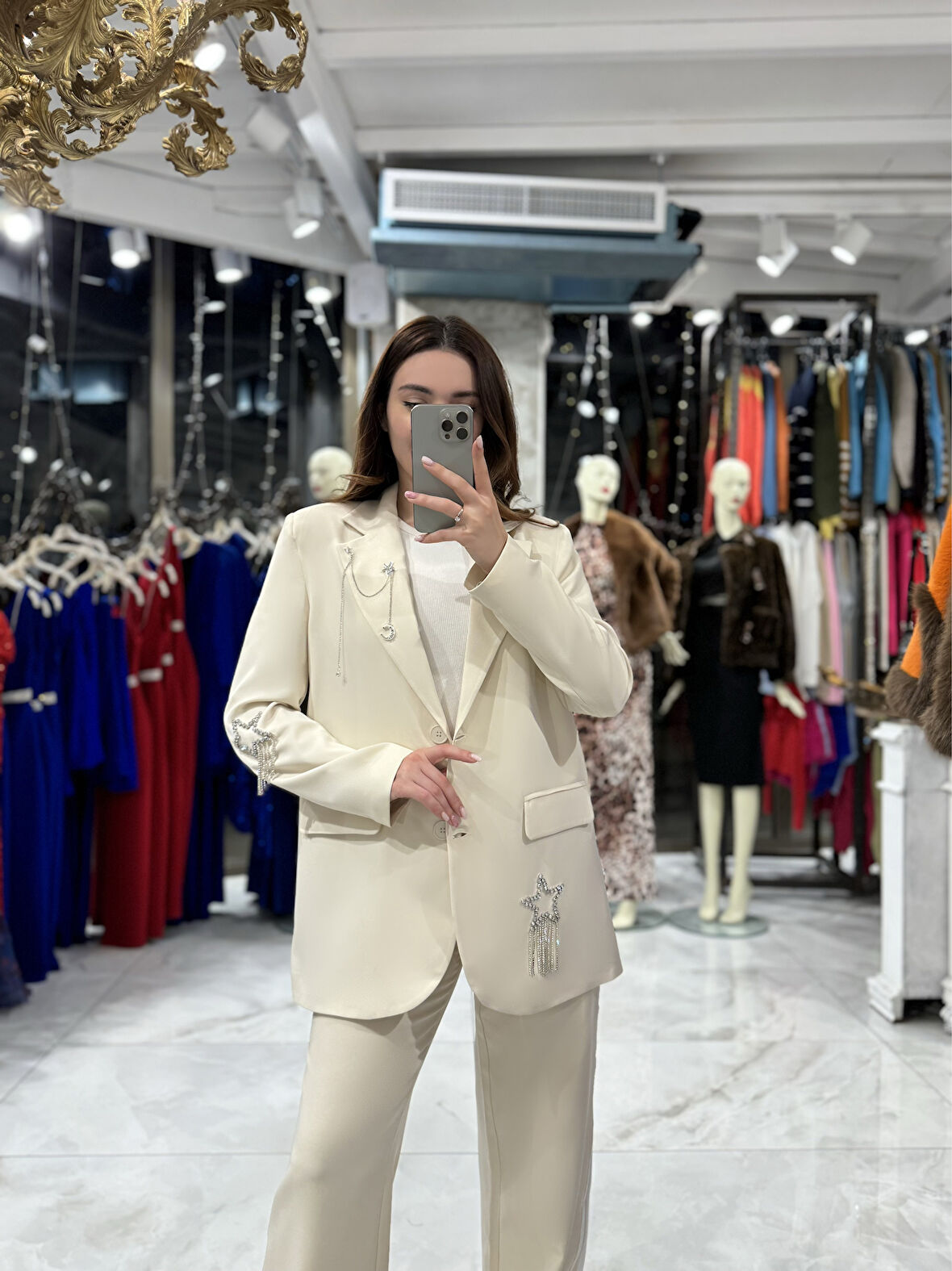 Anfisa Taş Detaylı Blazer Ceket-Taş