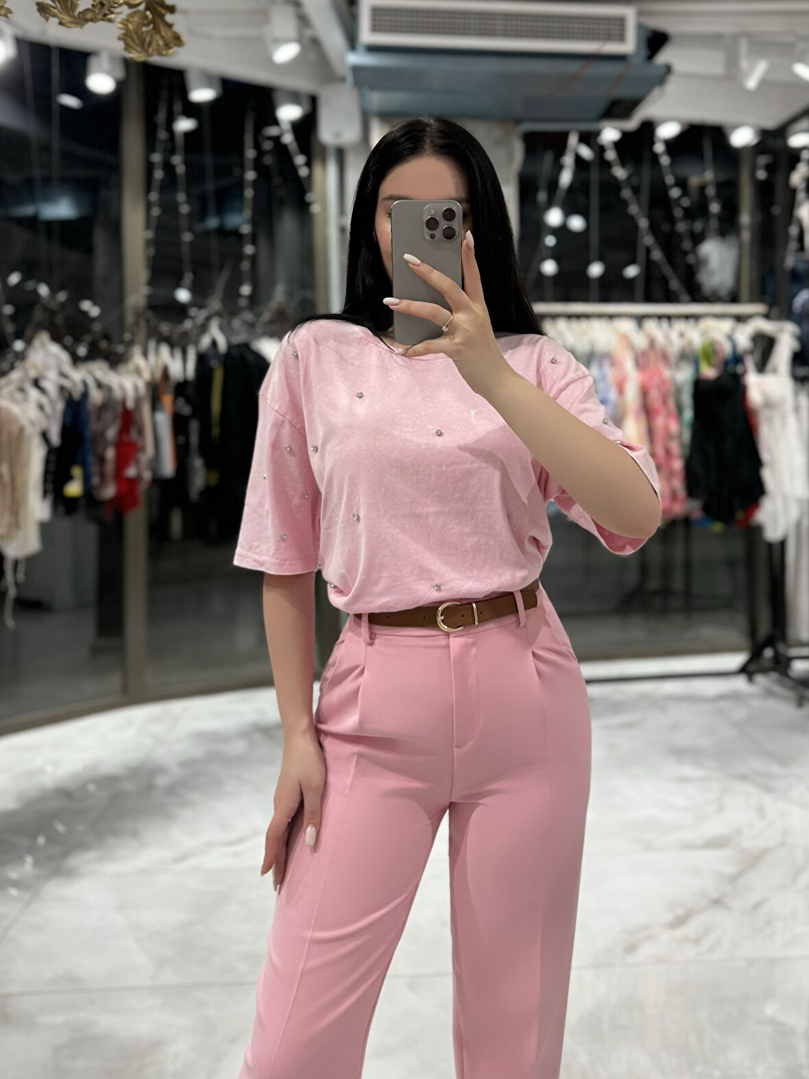 Kayla Yıkama Efektli Taş Detaylı T-shirt Açık Pembe