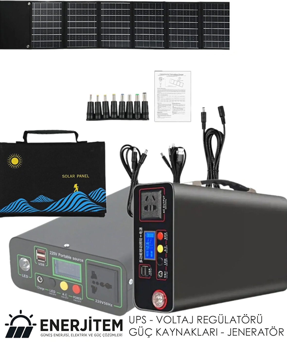 ENERJİTEM 50 W GÜNEŞTEN ŞARJ + 300W Sessiz Hibrit Jeneratör, Taşınabilir Güç Kaynağı,Powerbank, 100.000 MAH
