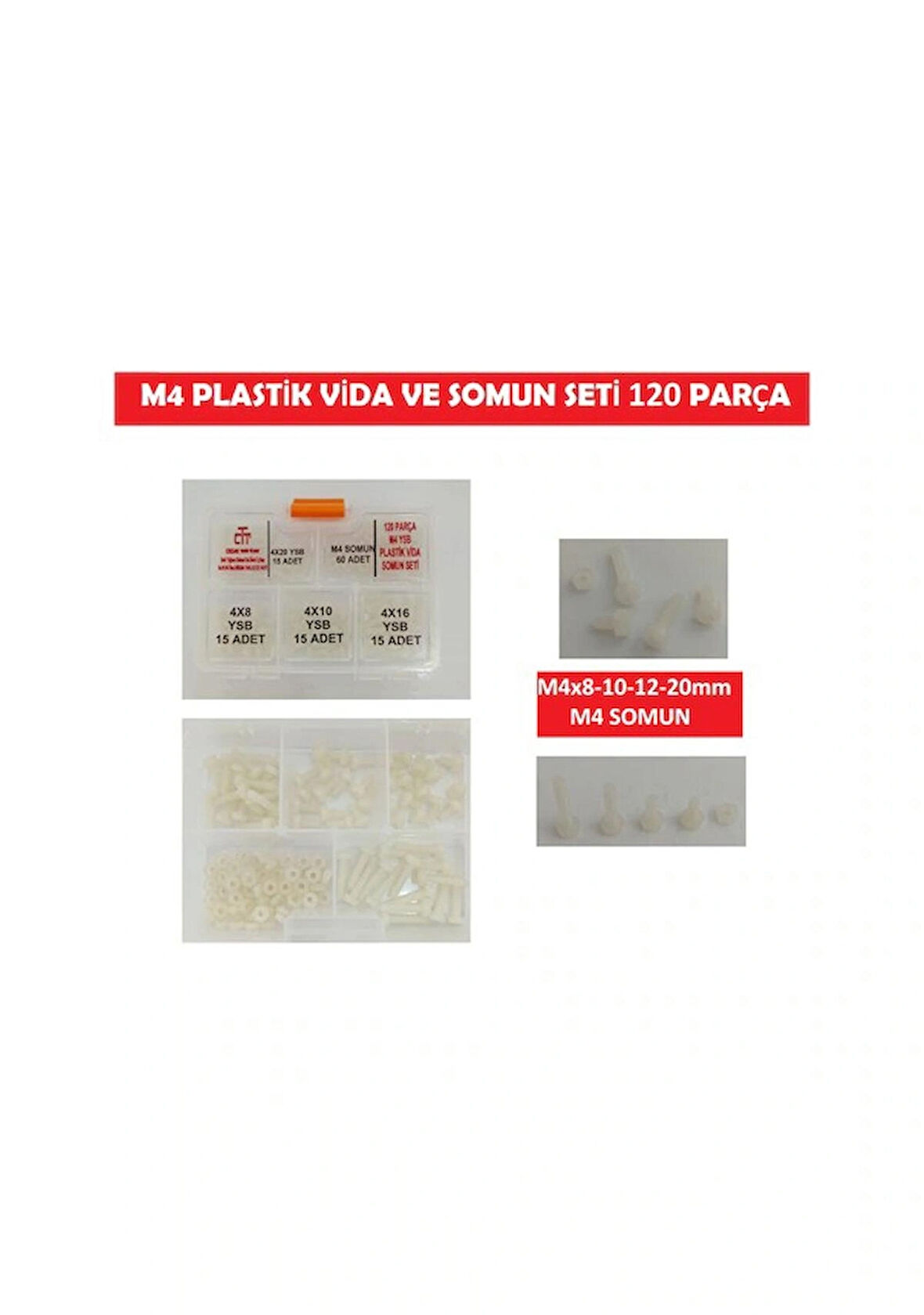 PLASTİK METRİK VİDA SETİ M4 VİDA SOMUN SET 120 PARÇA