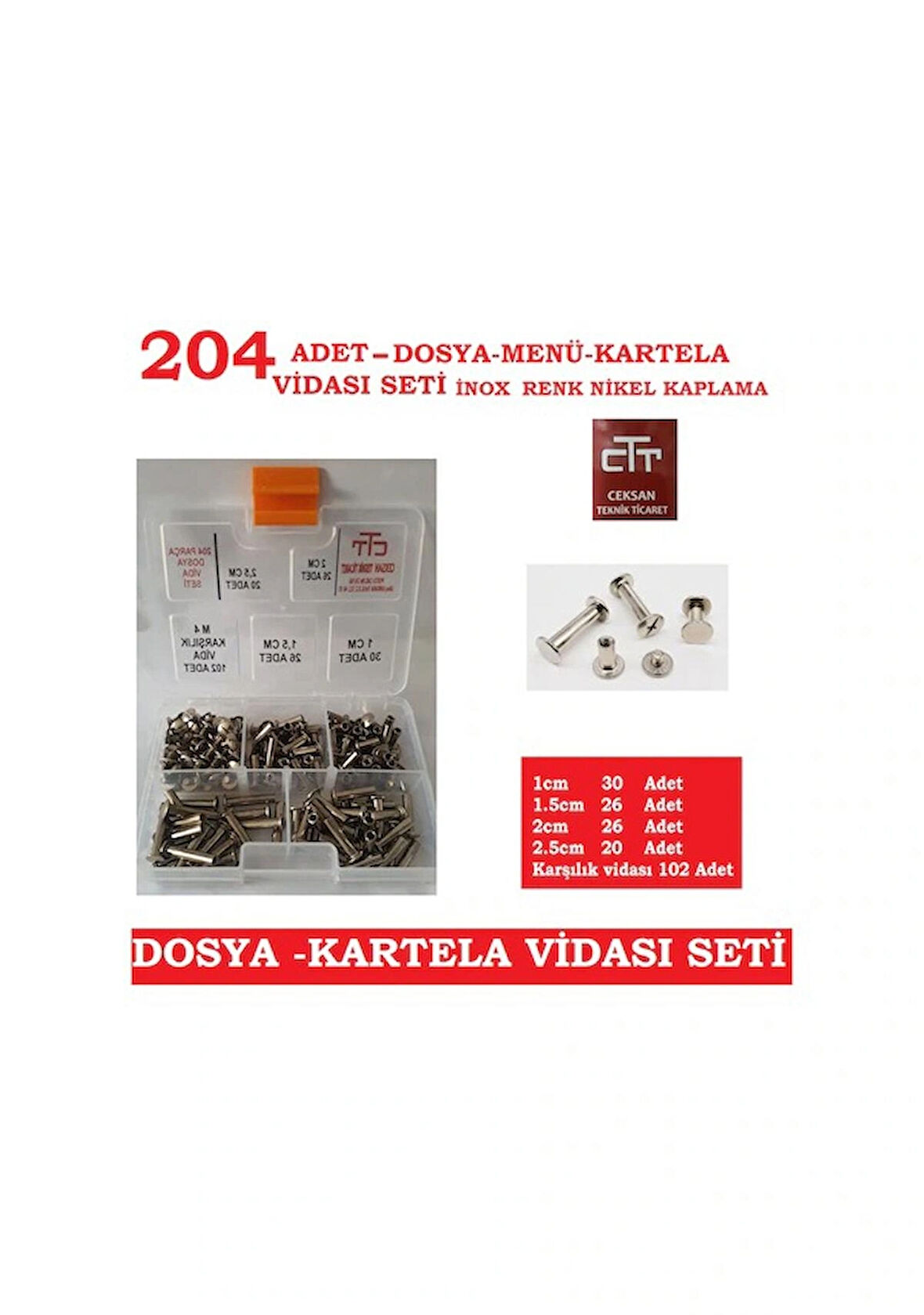Dosya Vidası - Kartela Menü Vidası Seti 204 Parça