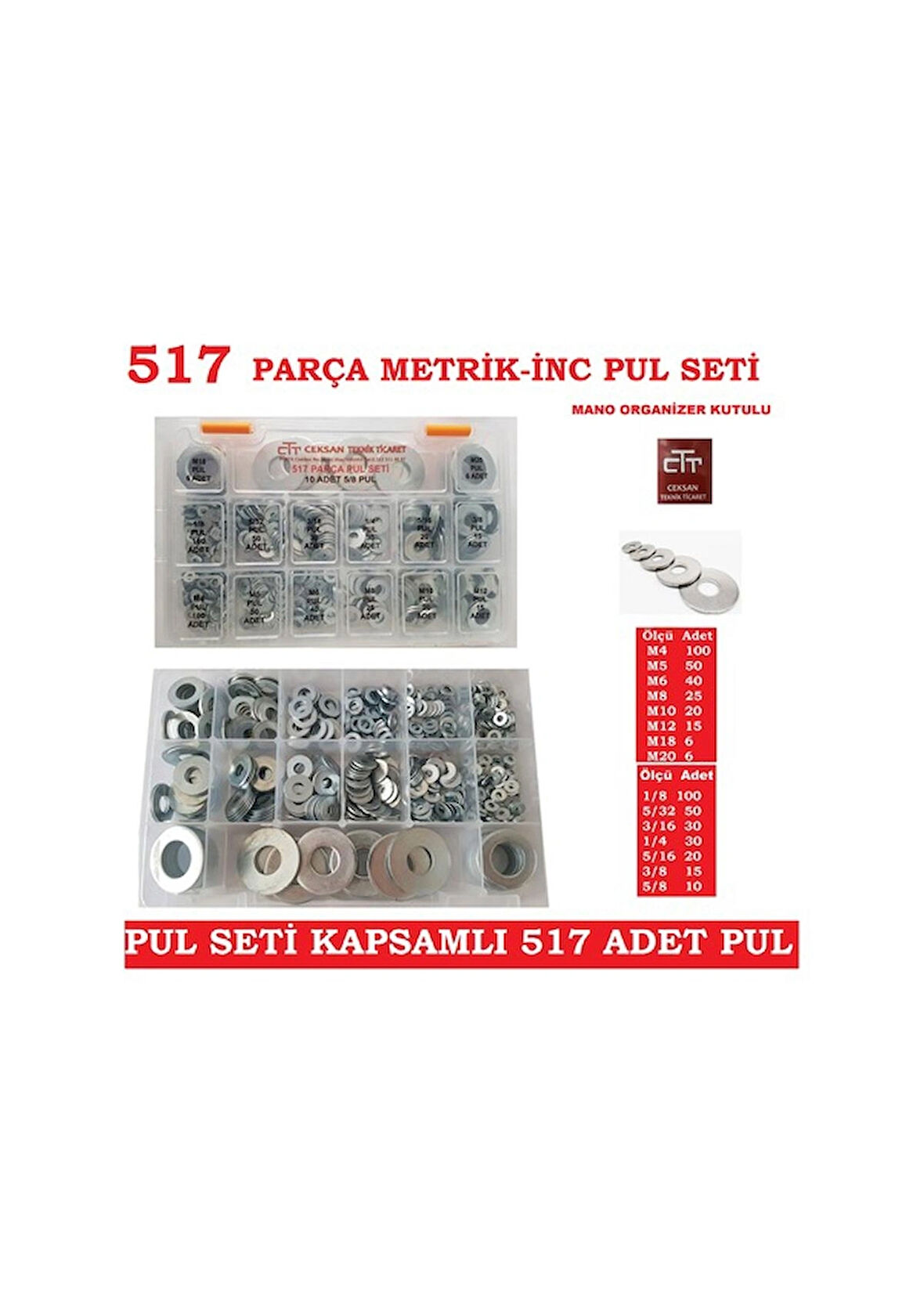 Pul Seti Metrik - Inc 517 Adet Organizer Kutulu