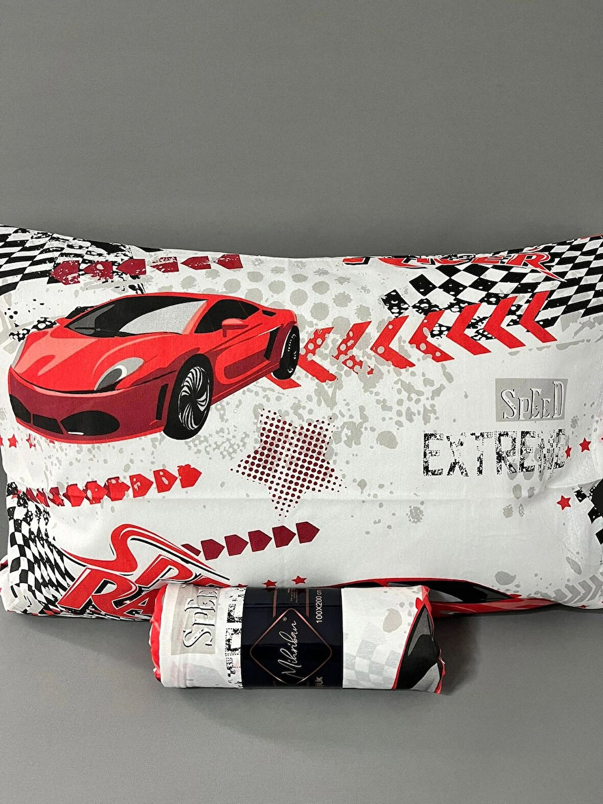 Tek Kişilik Arabalı Desen Lastikli Çarşaf Ve Yastık Kılıfı 100x200