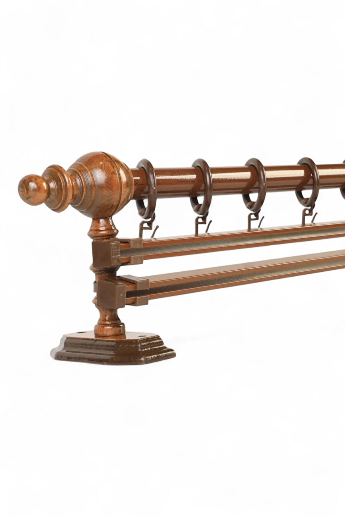 Ahşap Rustik Perde Askısı - Çift Raylı