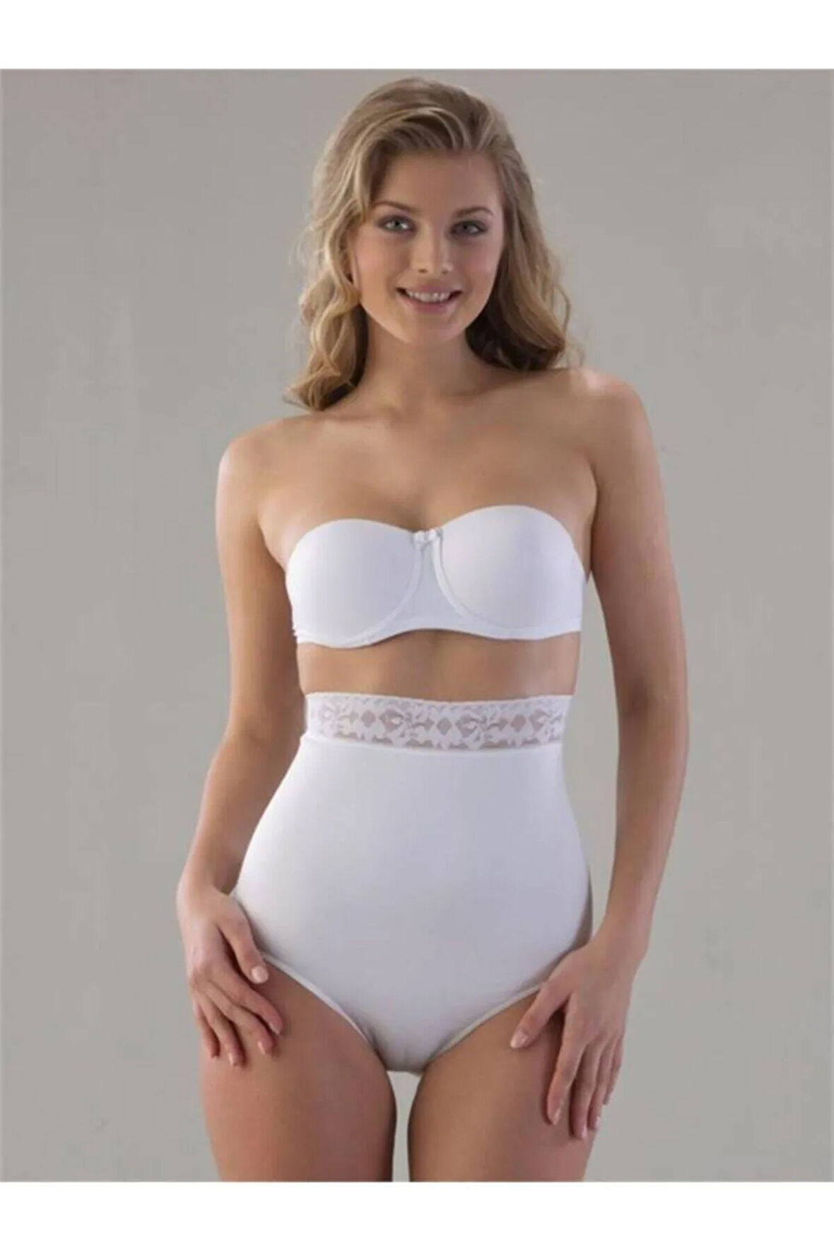 Kadın Beyaz Dikişsiz Beli Dantel Slip Korse 2028